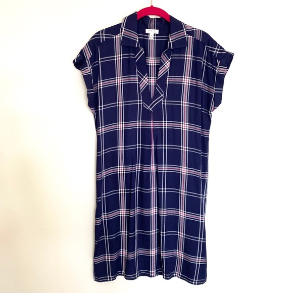 NWOT Soft Joie • Navy Plaid Collared Shirt Dress - Picture 2 of 10